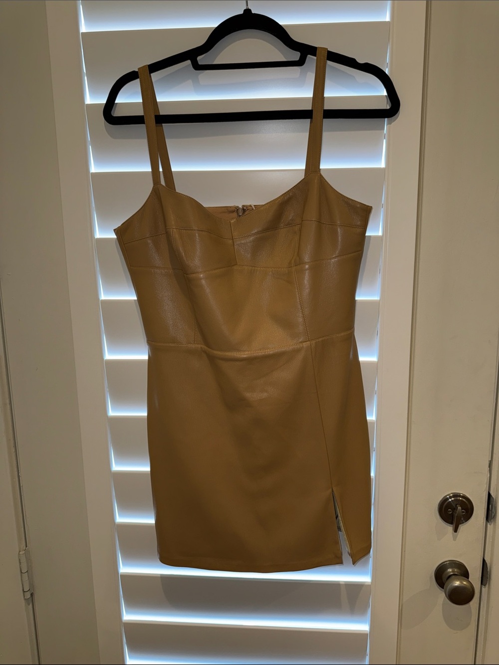 Amanda Uprichard Tan Faux Leather Strappy Mini Dress